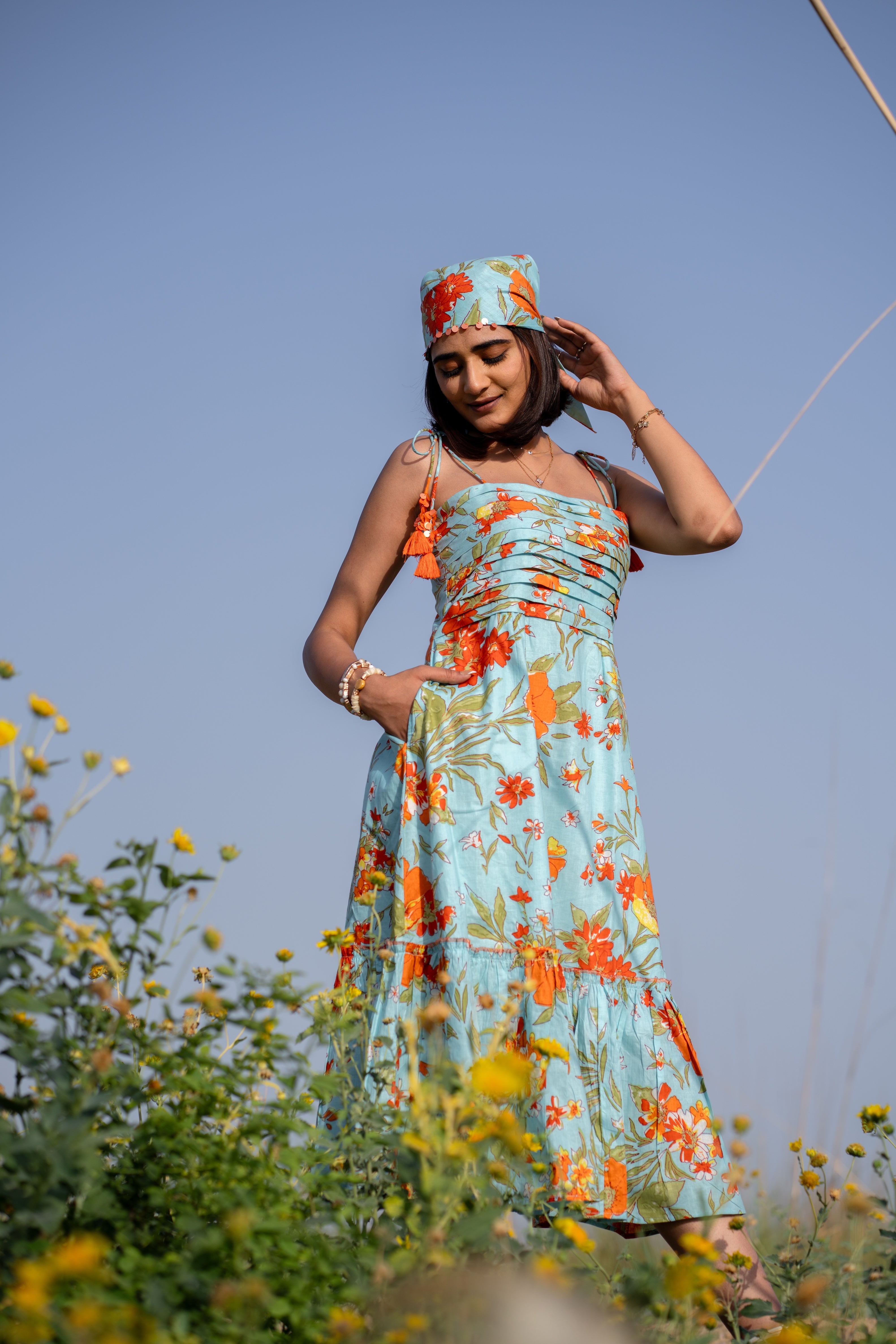 Blue Orange Cotton Tassel Tango Dress PHOOLINI Blue Orange Cotton Tassel Tango Dress PHOOLINI