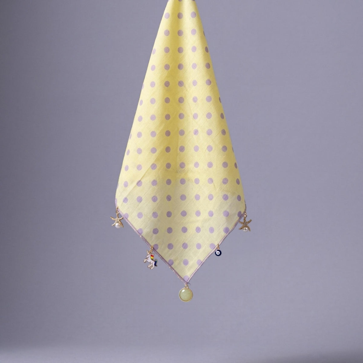 Butter Yellow & Lavender- LuluBee Polka Dot Charm Bandana