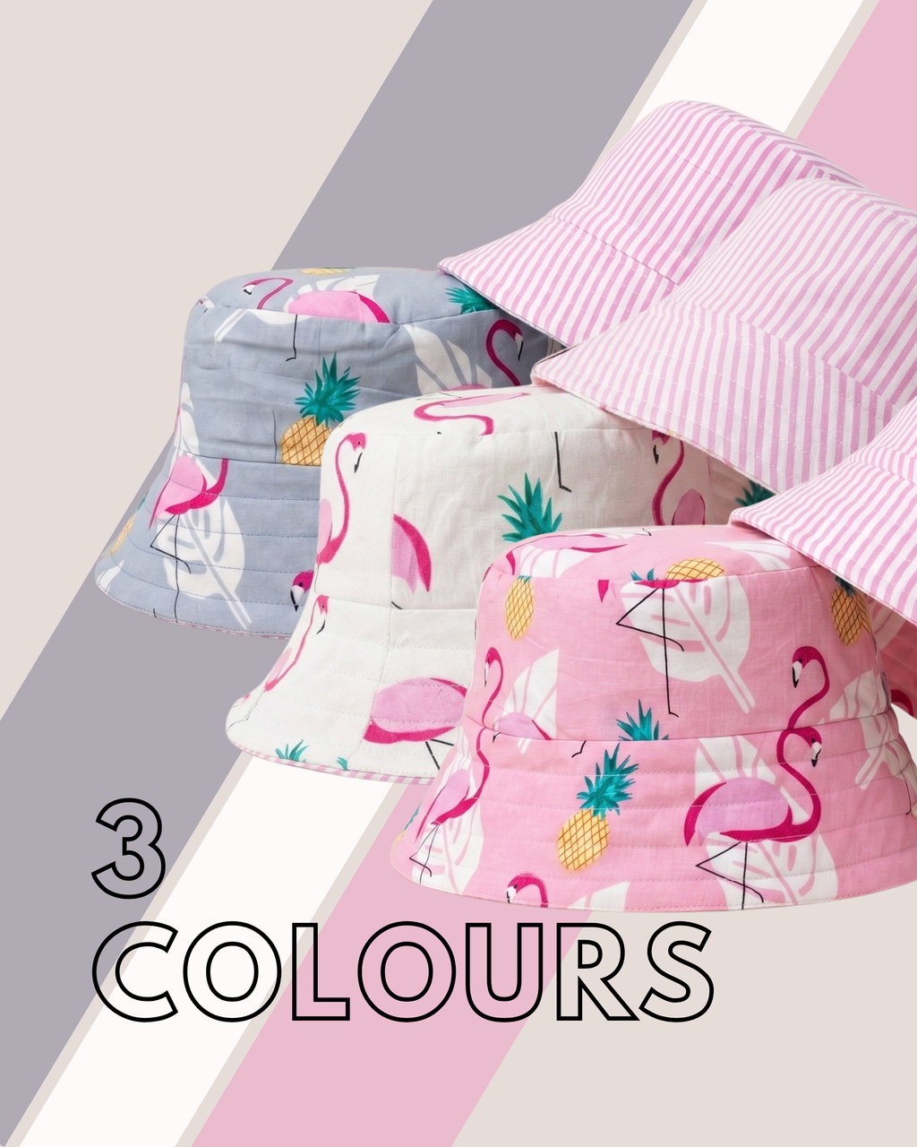 Flamingos and Pineapples - Cotton REVERSIBLE Bucket Hat