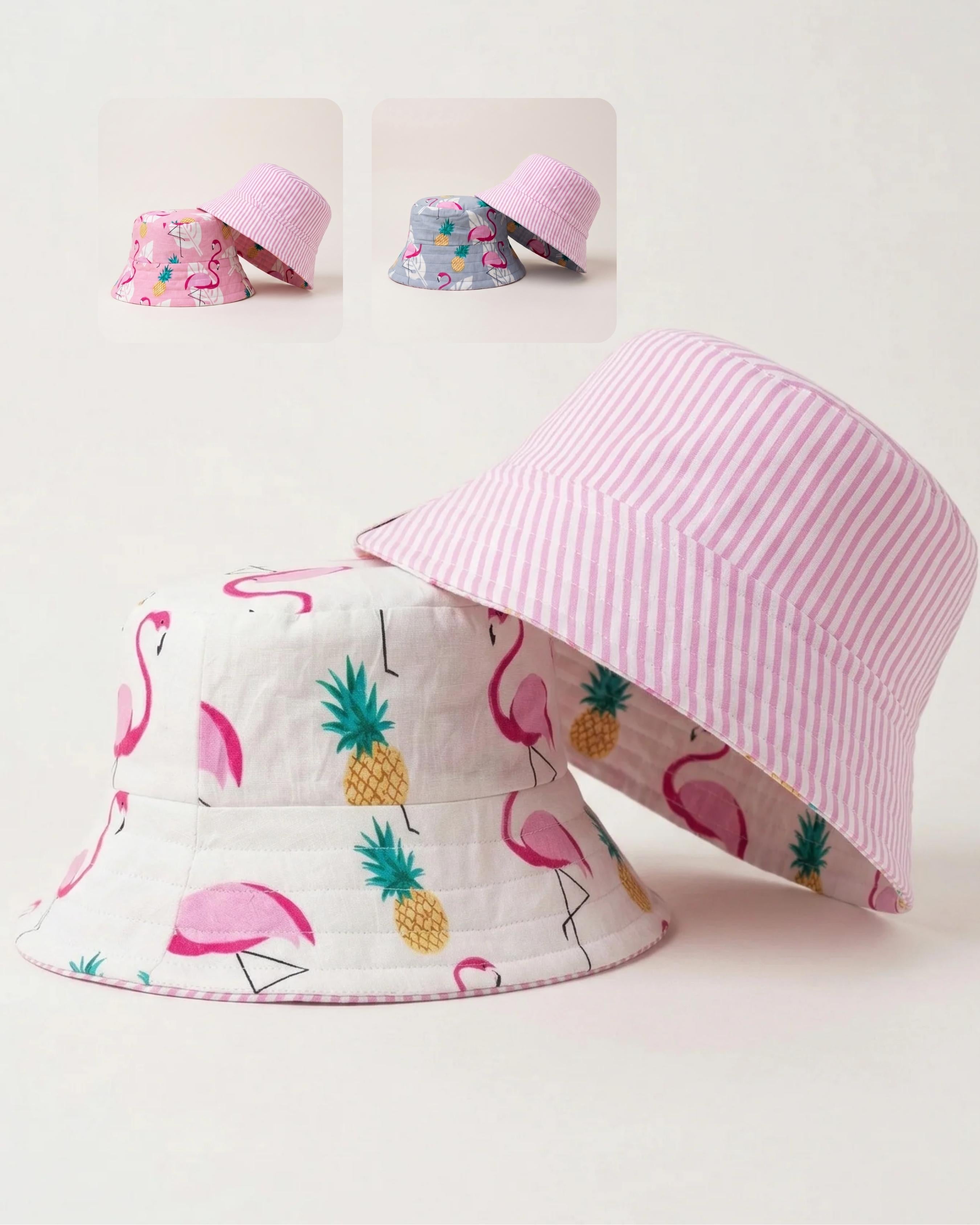Flamingos and Pineapples - Cotton REVERSIBLE Bucket Hat