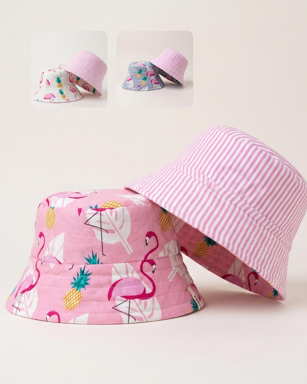 Flamingos and Pineapples - Cotton REVERSIBLE Bucket Hat