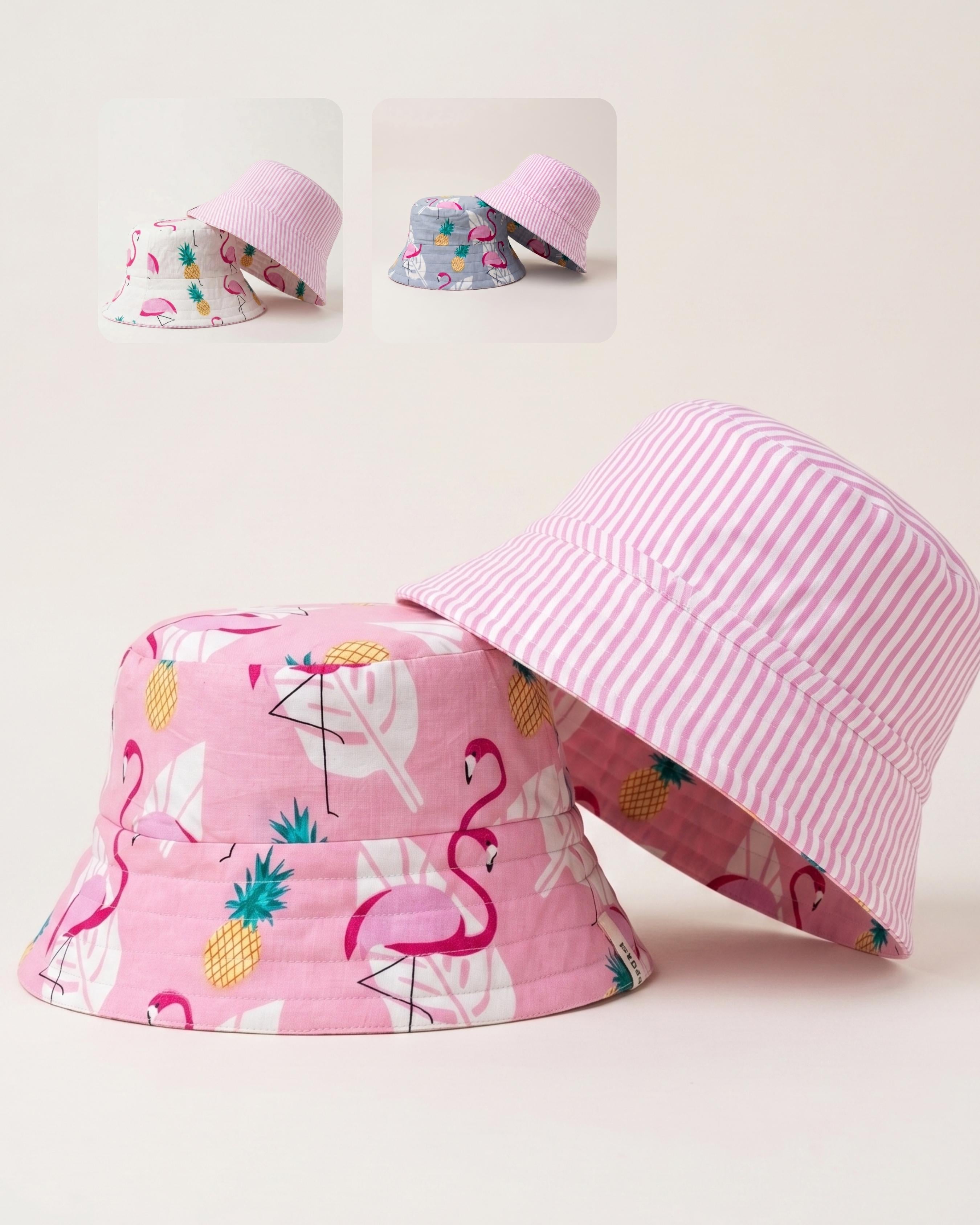 Flamingos and Pineapples - Cotton REVERSIBLE Bucket Hat