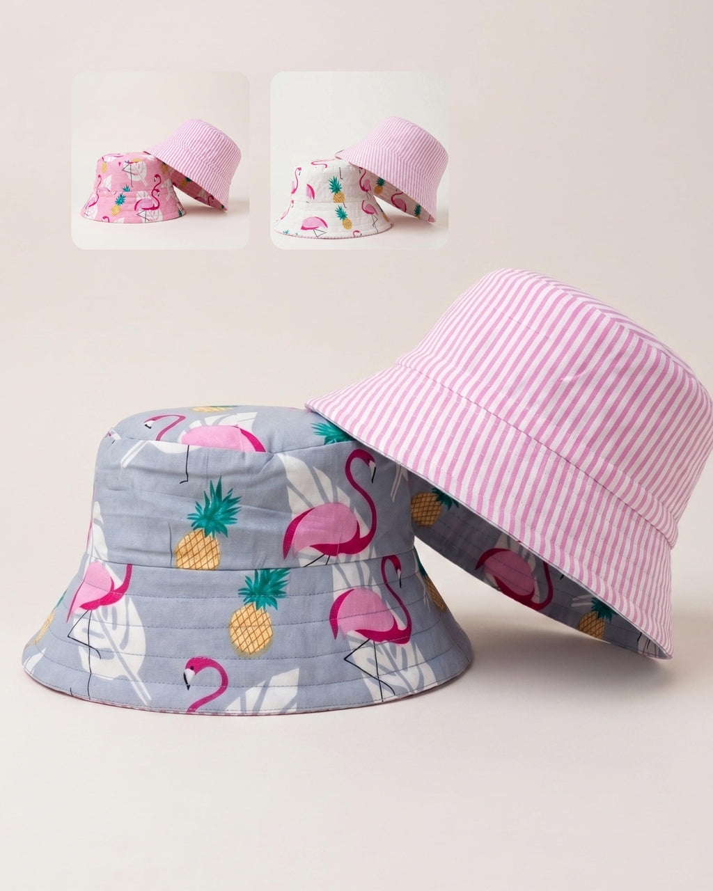 Flamingos and Pineapples - Cotton REVERSIBLE Bucket Hat