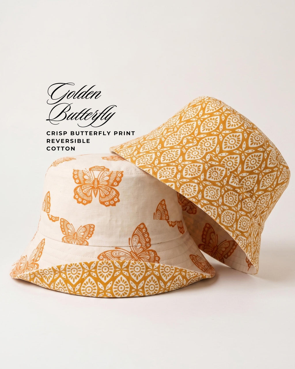 Golden Butterfly - Cotton REVERSIBLE Bucket Hat