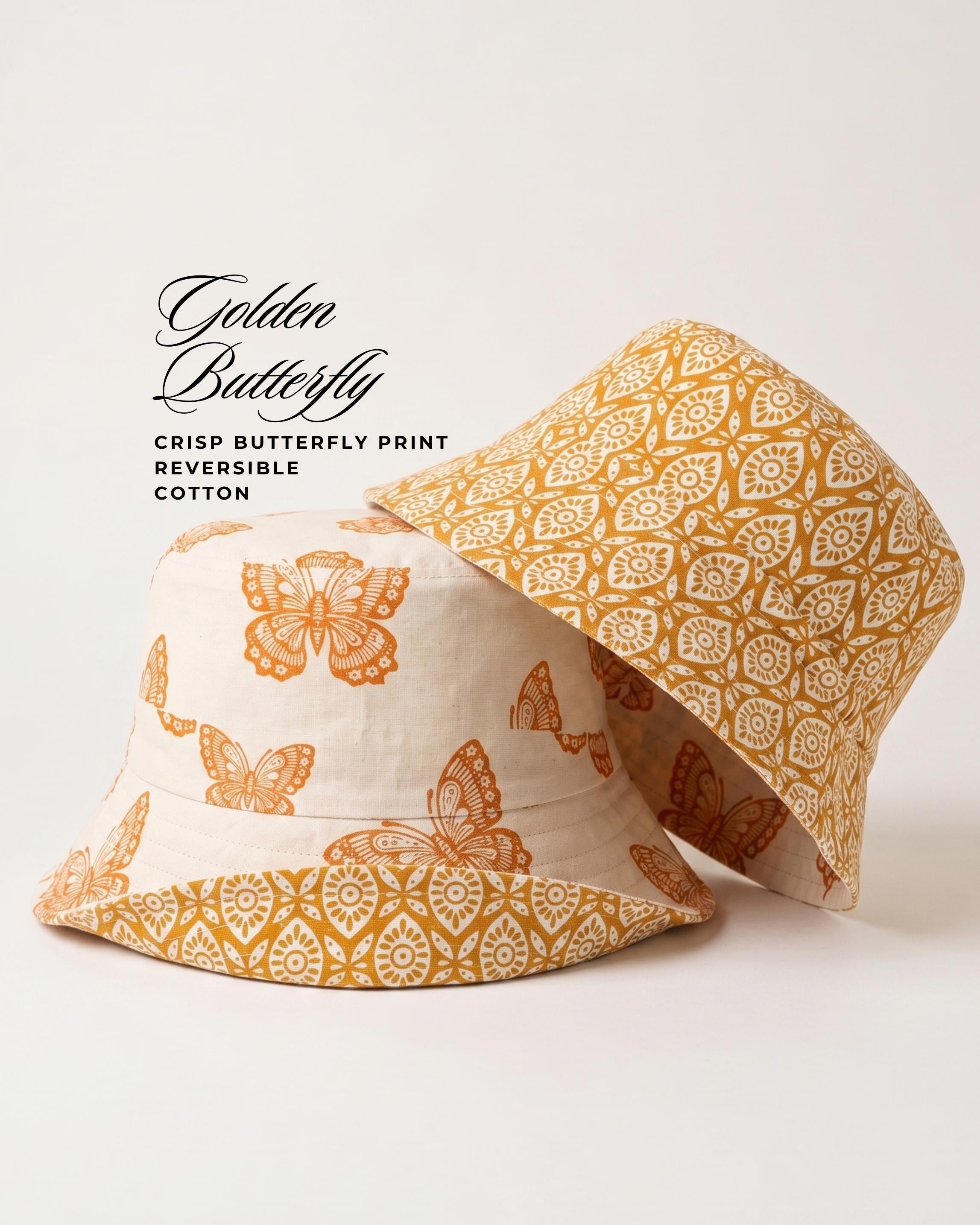 Golden Butterfly - Cotton REVERSIBLE Bucket Hat