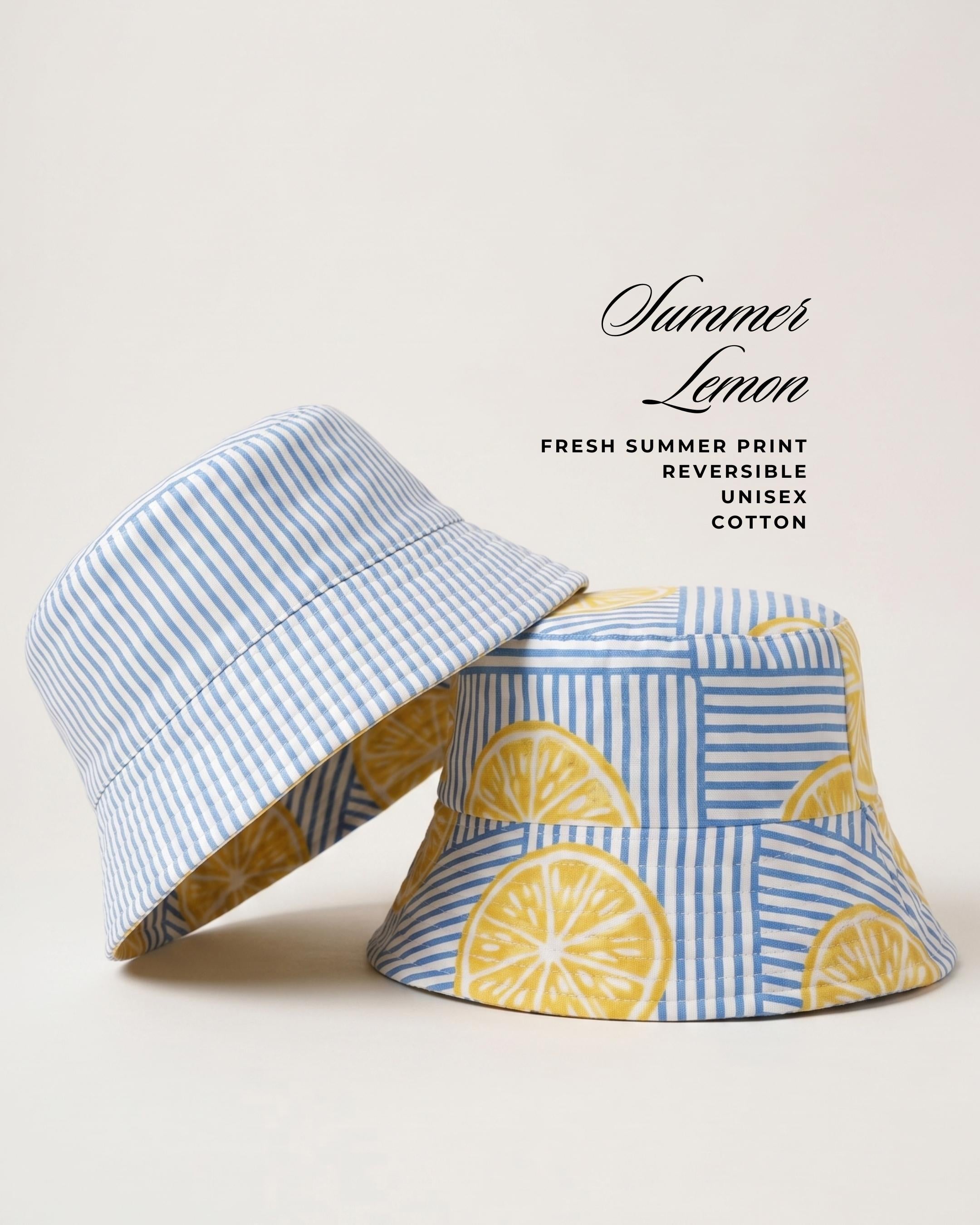 Summer Lemon - Cotton REVERSIBLE Bucket Hat