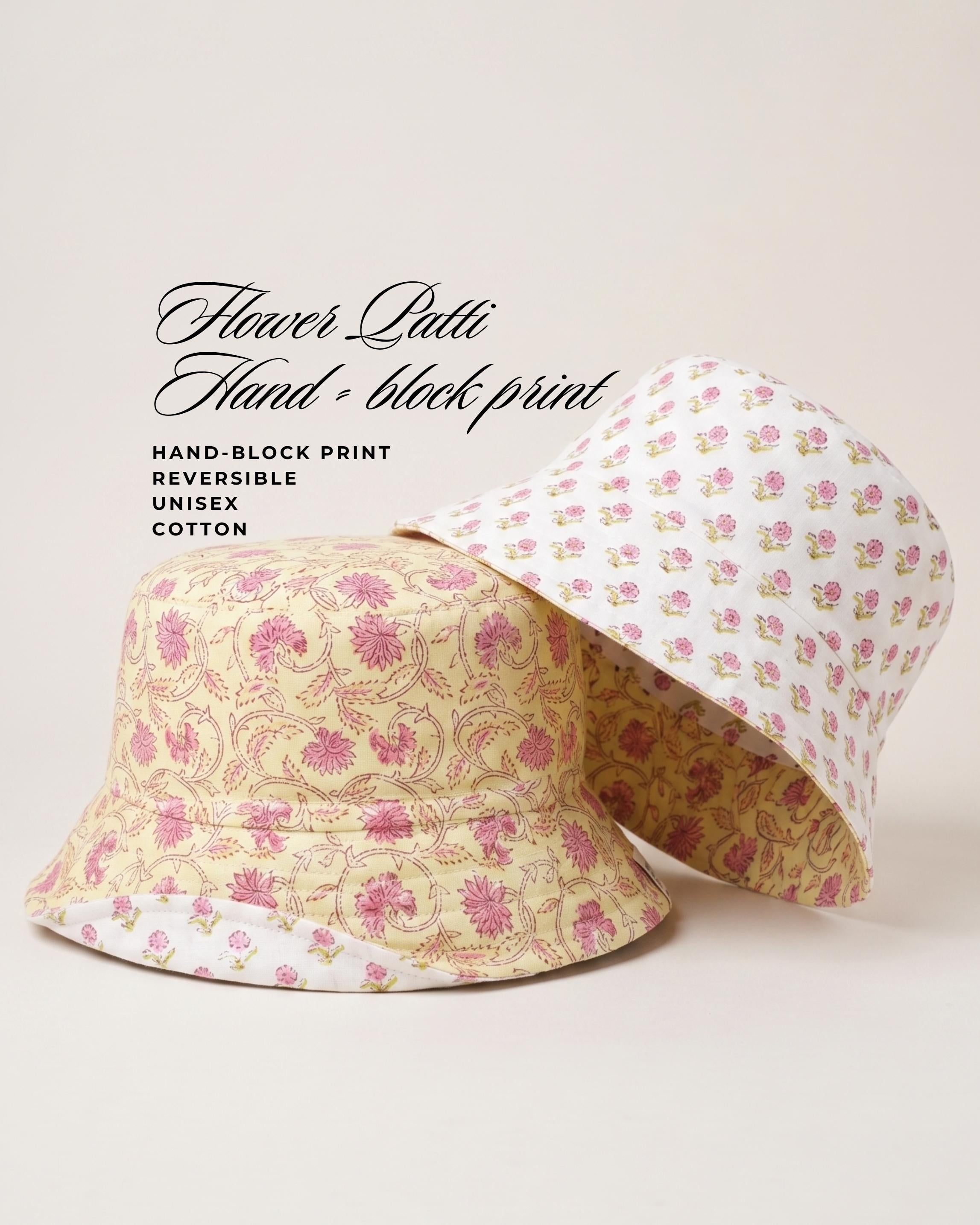 Flower Patti - Handblock REVERSIBLE Bucket Hat