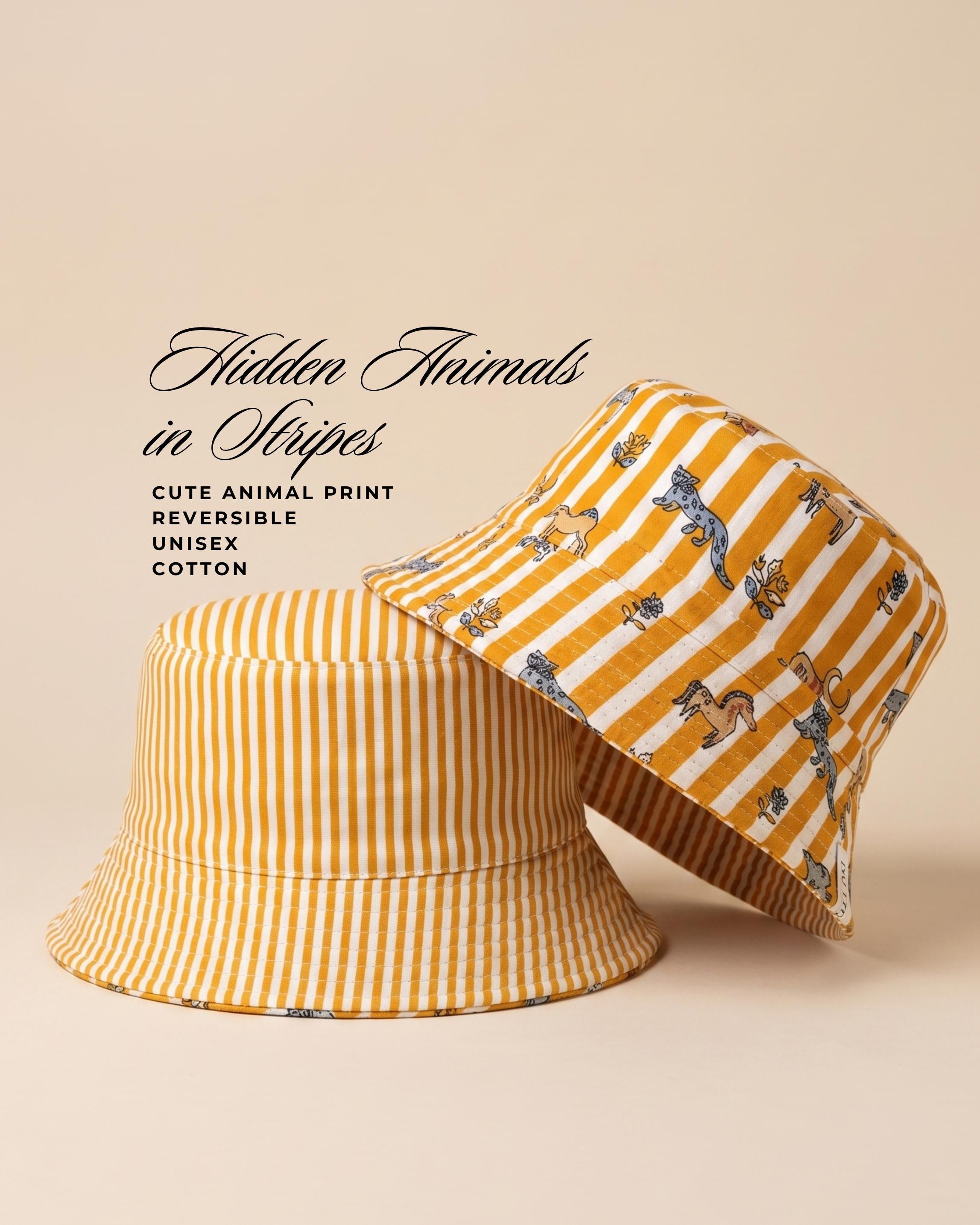 Hidden Animals in Stripes - Cotton REVERSIBLE Bucket Hat