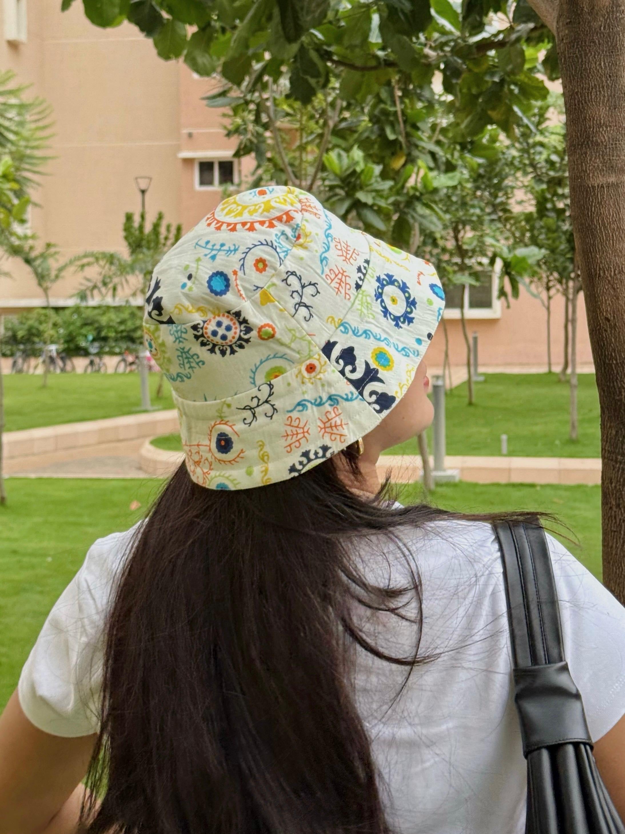Colour Splash with Polka Stripes - Cotton REVERSIBLE Bucket Hat