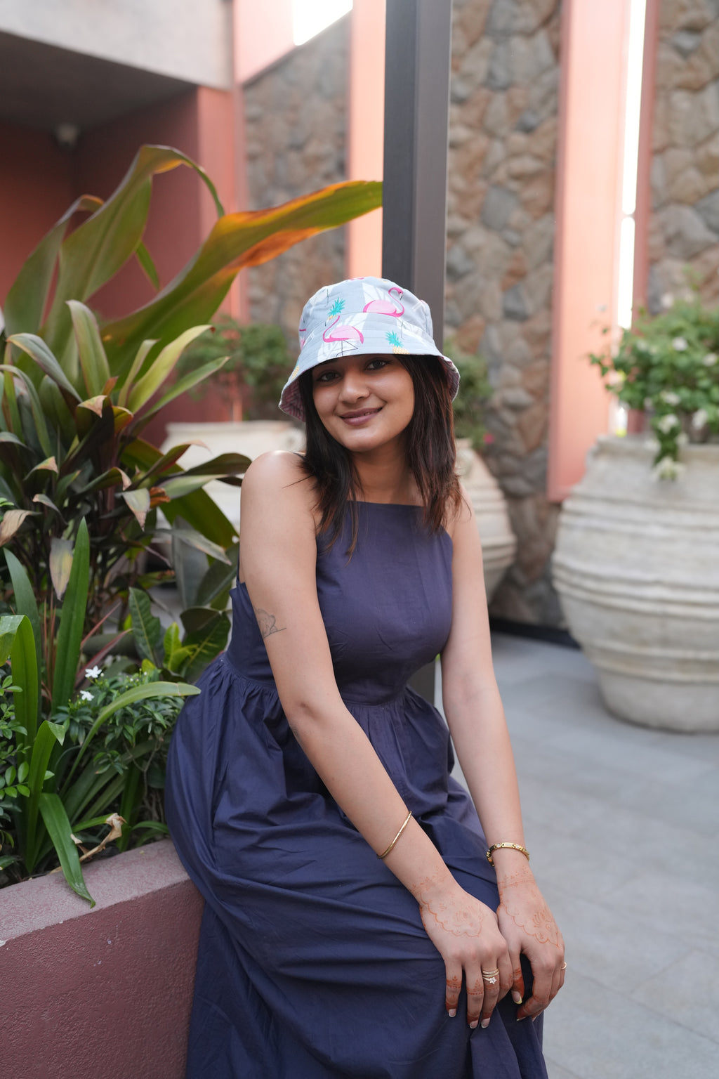 Flamingos and Pineapples - Cotton REVERSIBLE Bucket Hat