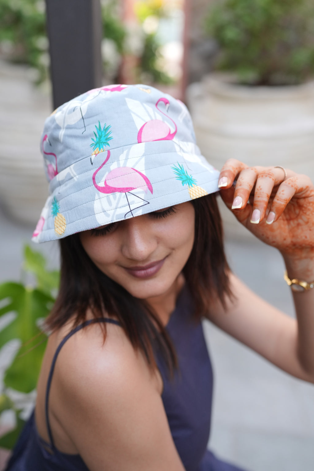 Flamingos and Pineapples - Cotton REVERSIBLE Bucket Hat