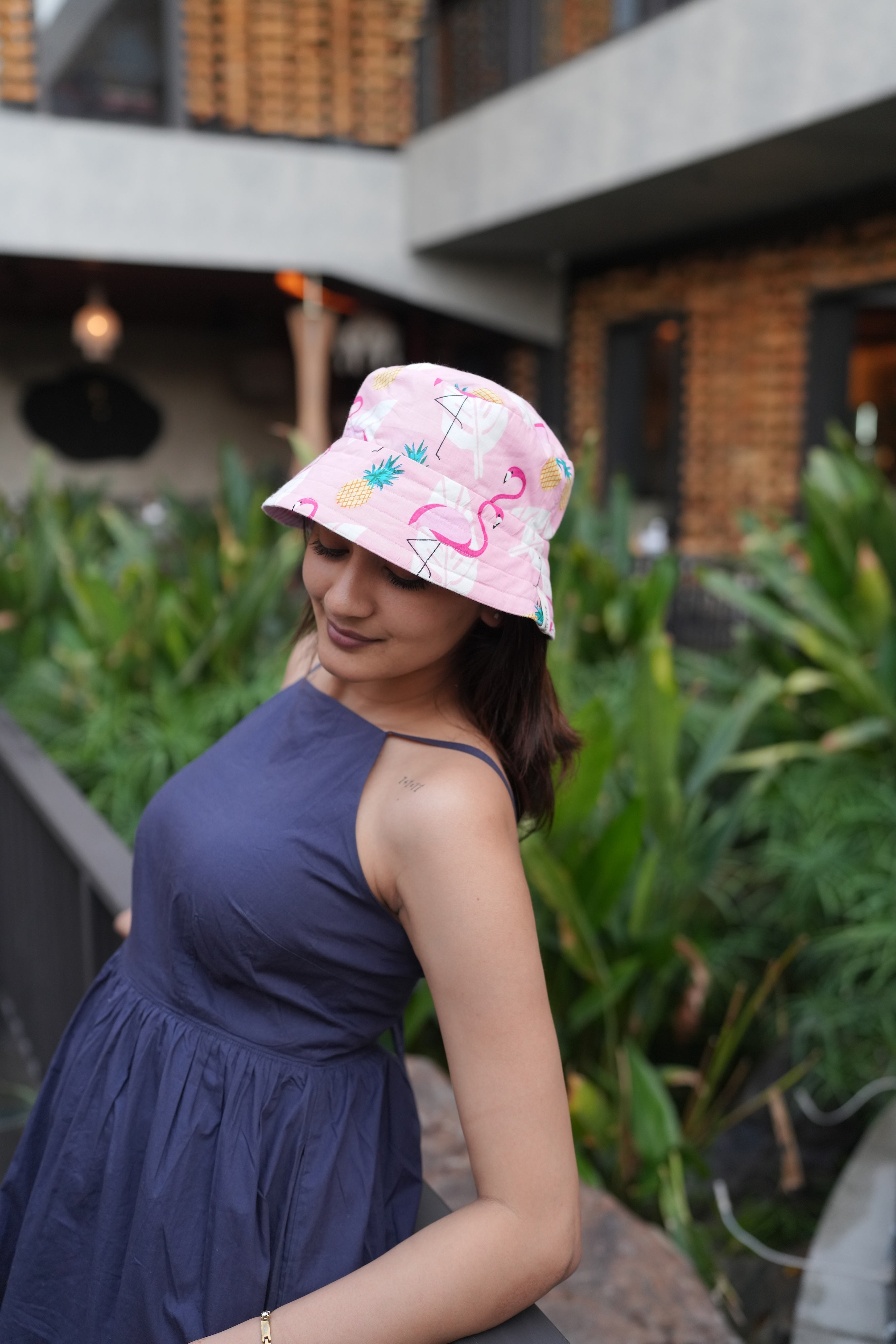 Flamingos and Pineapples - Cotton REVERSIBLE Bucket Hat