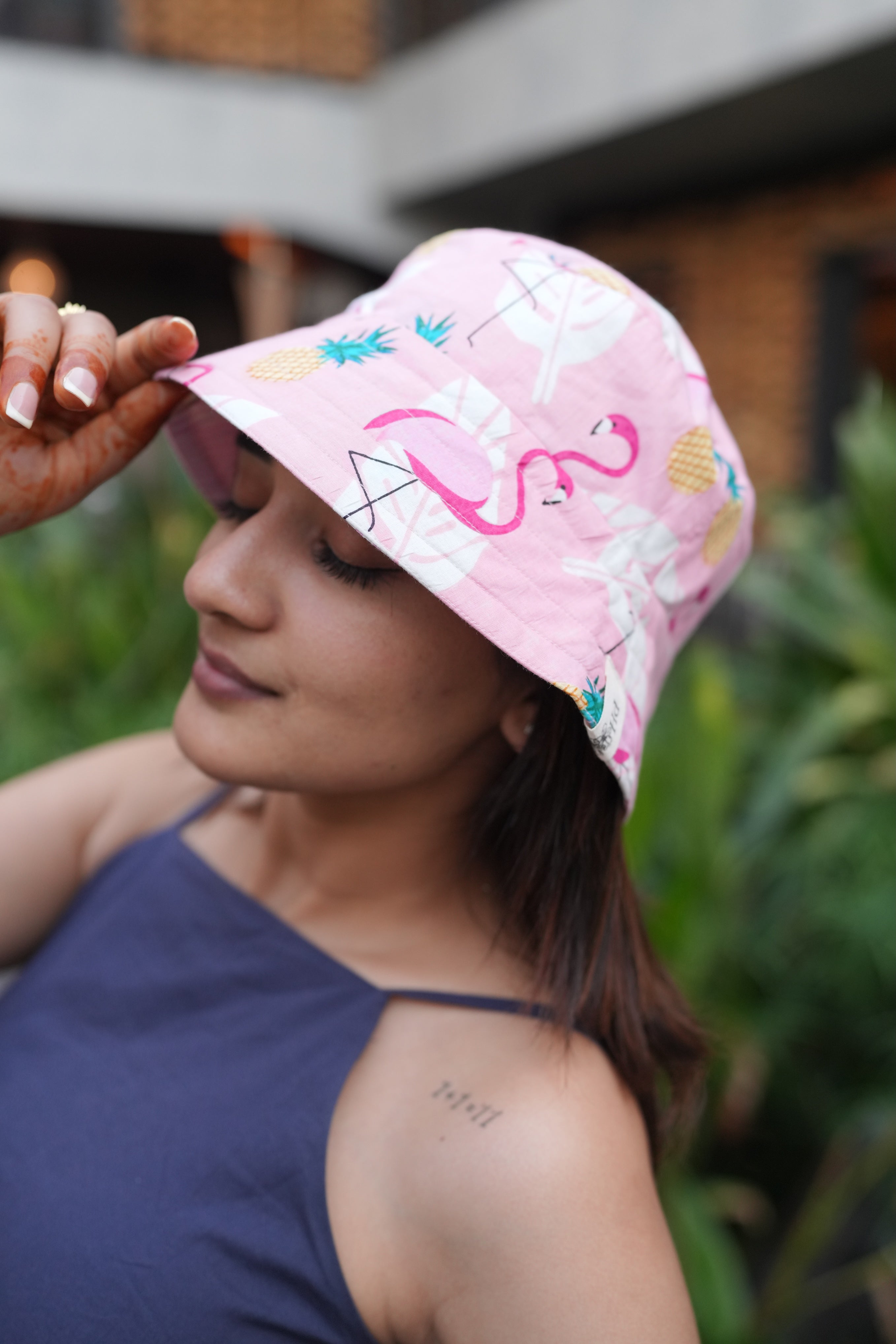Flamingos and Pineapples - Cotton REVERSIBLE Bucket Hat