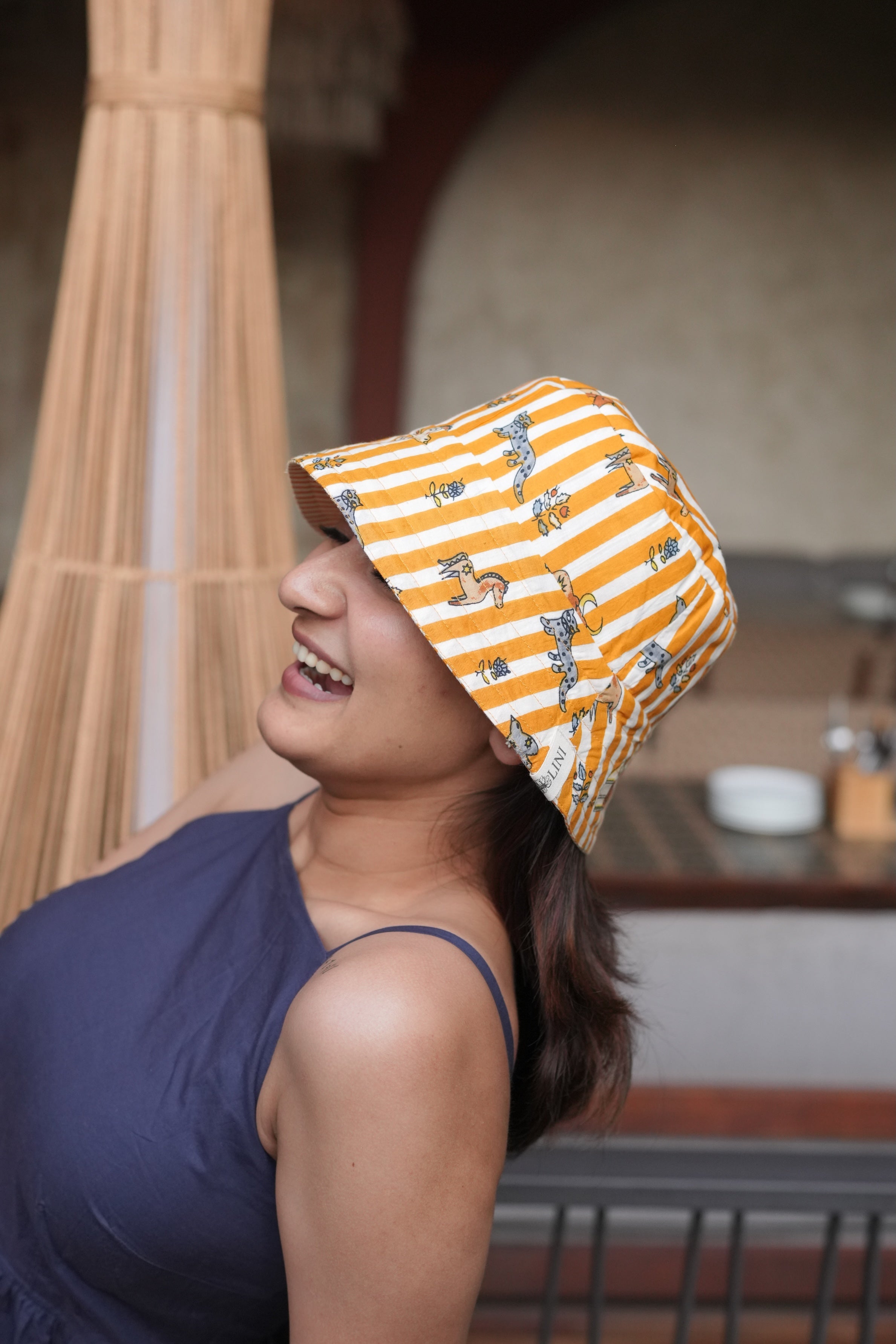 Hidden Animals in Stripes - Cotton REVERSIBLE Bucket Hat