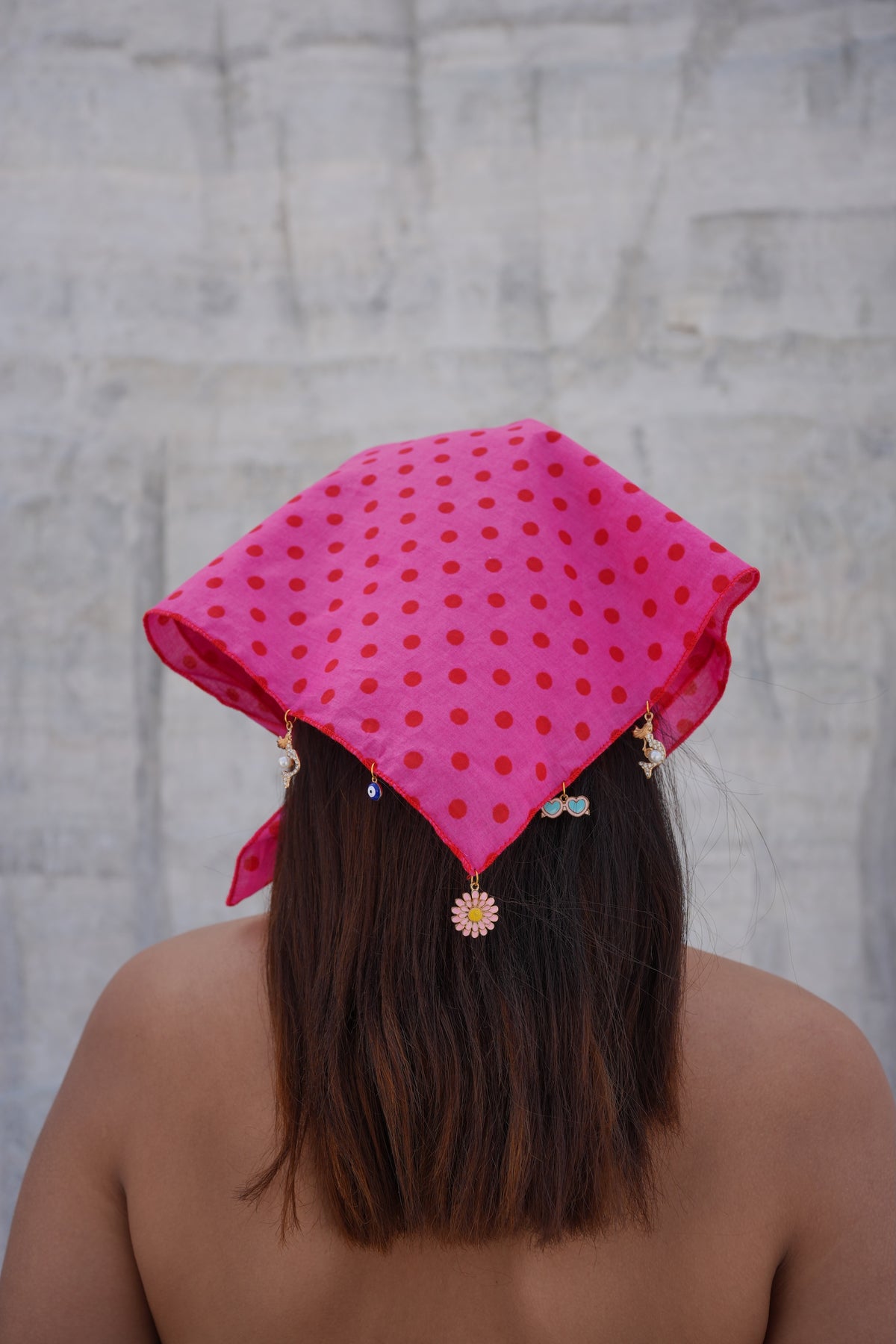 Fuchsia & Red - LuluBee Polka Dot Charm Bandana