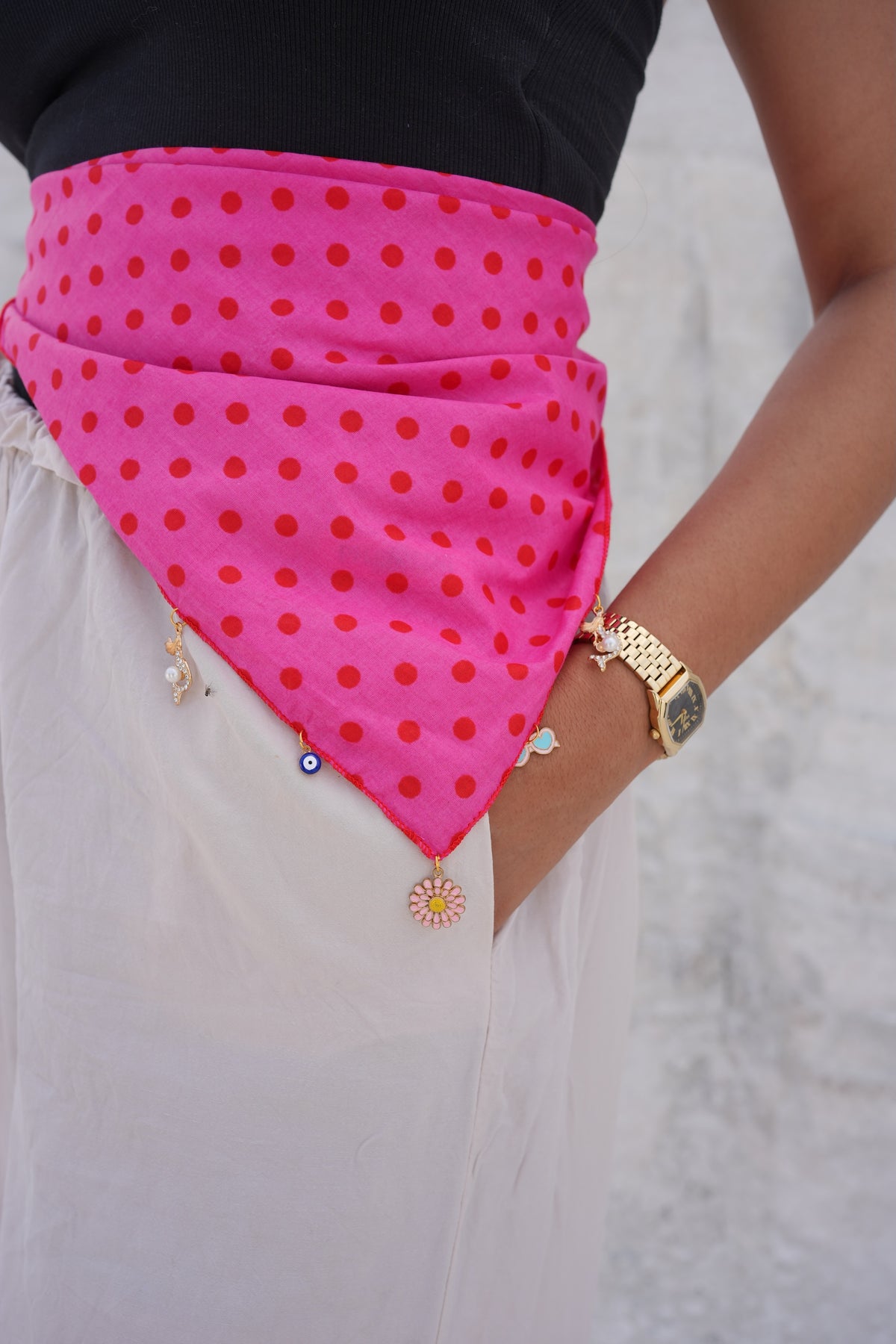 Fuchsia & Red - LuluBee Polka Dot Charm Bandana