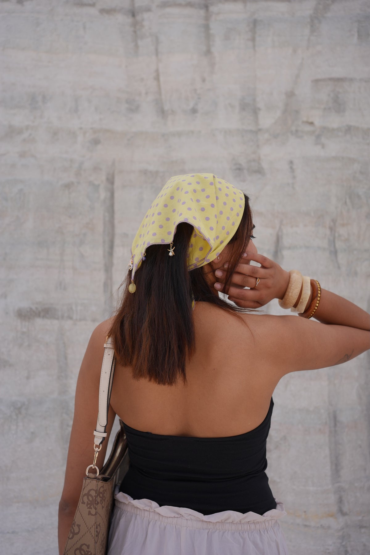 Butter Yellow & Lavender- LuluBee Polka Dot Charm Bandana