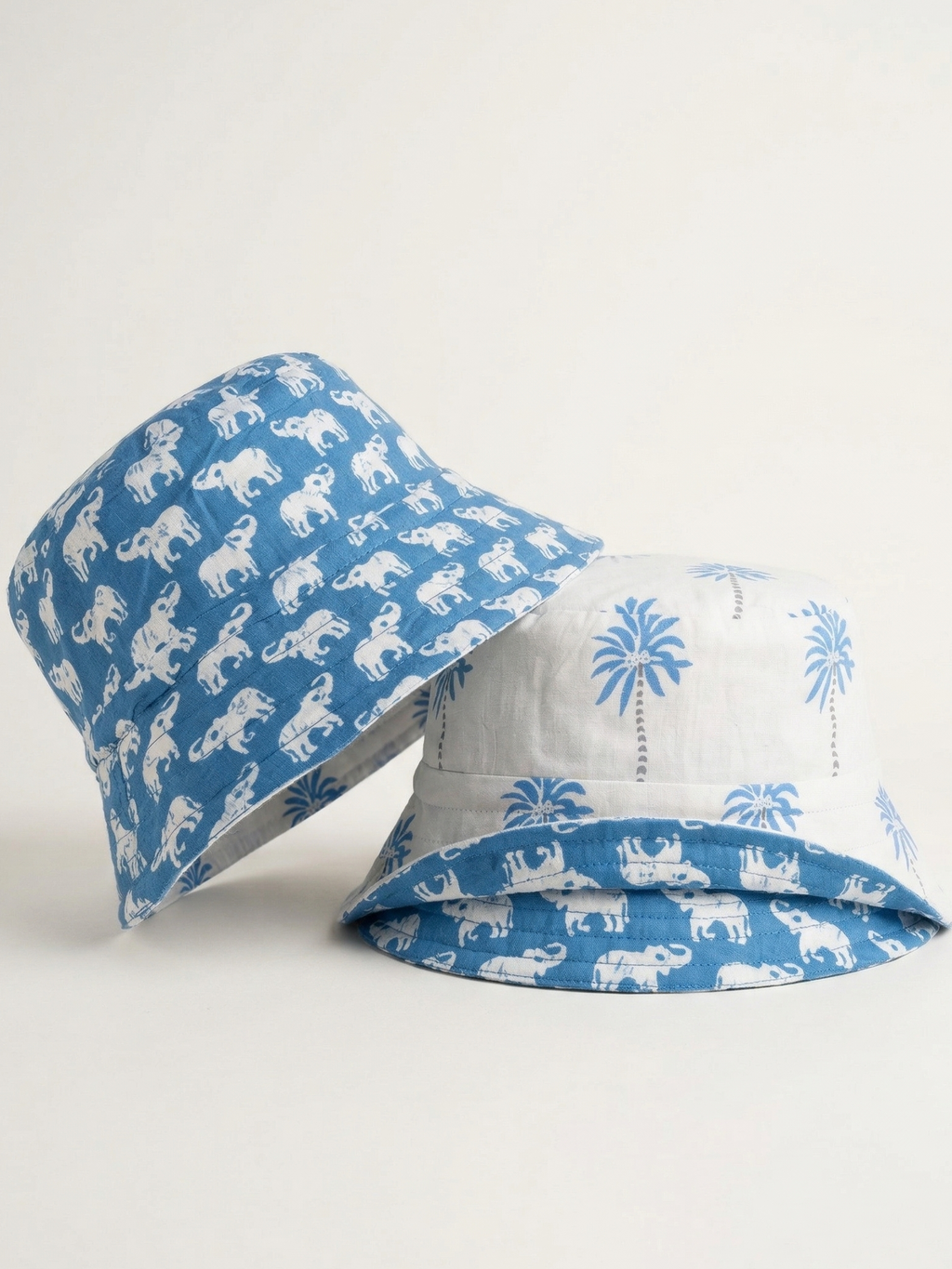 Blue Palm - Cotton REVERSIBLE Bucket Hat