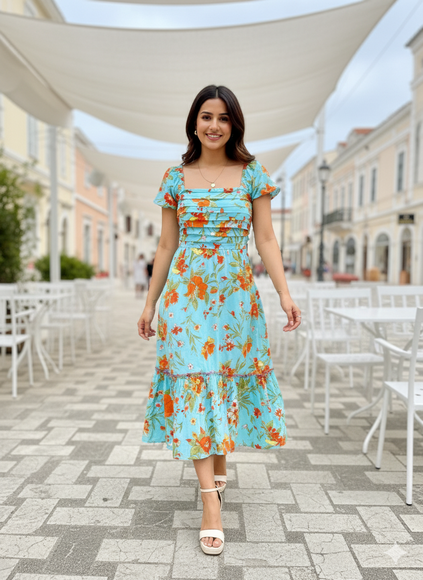 Blue Orange Cotton Tassel Tango Dress PHOOLINI Blue Orange Cotton Tassel Tango Dress PHOOLINI