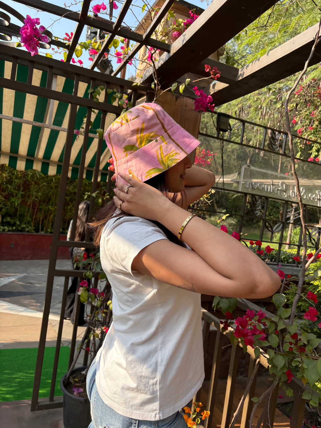 Palm in Peach Sky - Cotton REVERSIBLE Bucket Hat