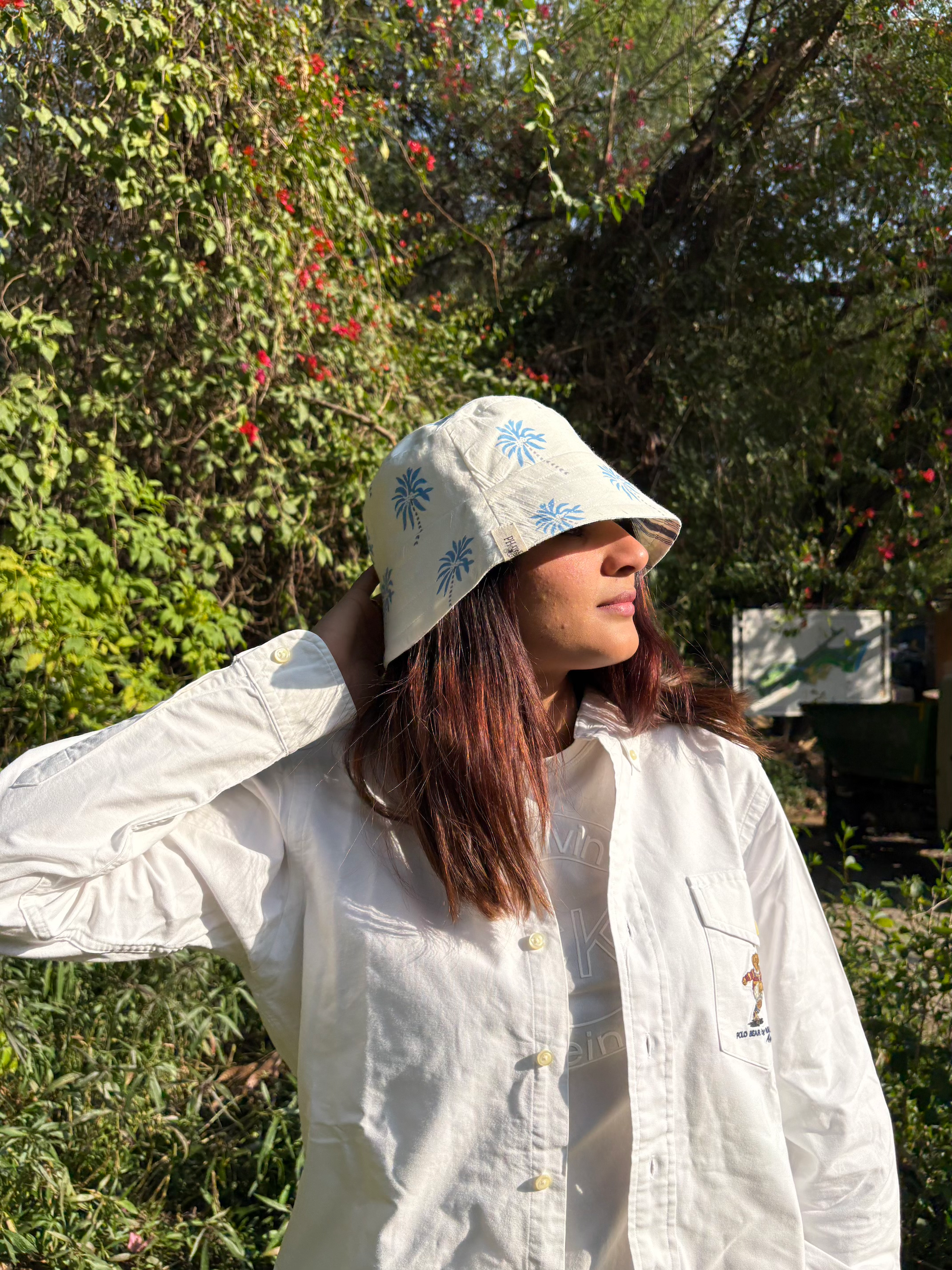 Blue Palm - Cotton REVERSIBLE Bucket Hat