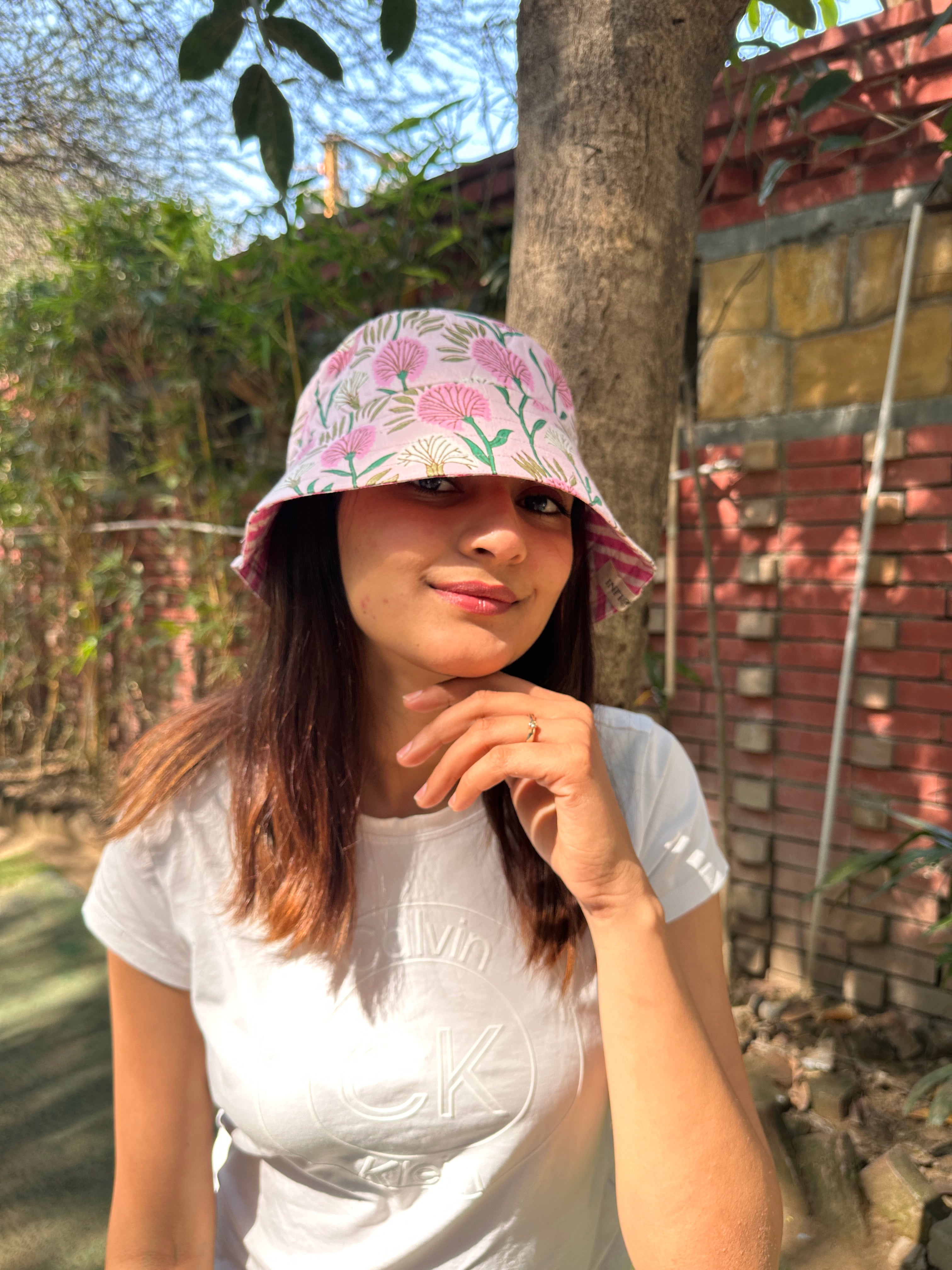 Pink Marigold - Cotton REVERSIBLE Bucket Hat