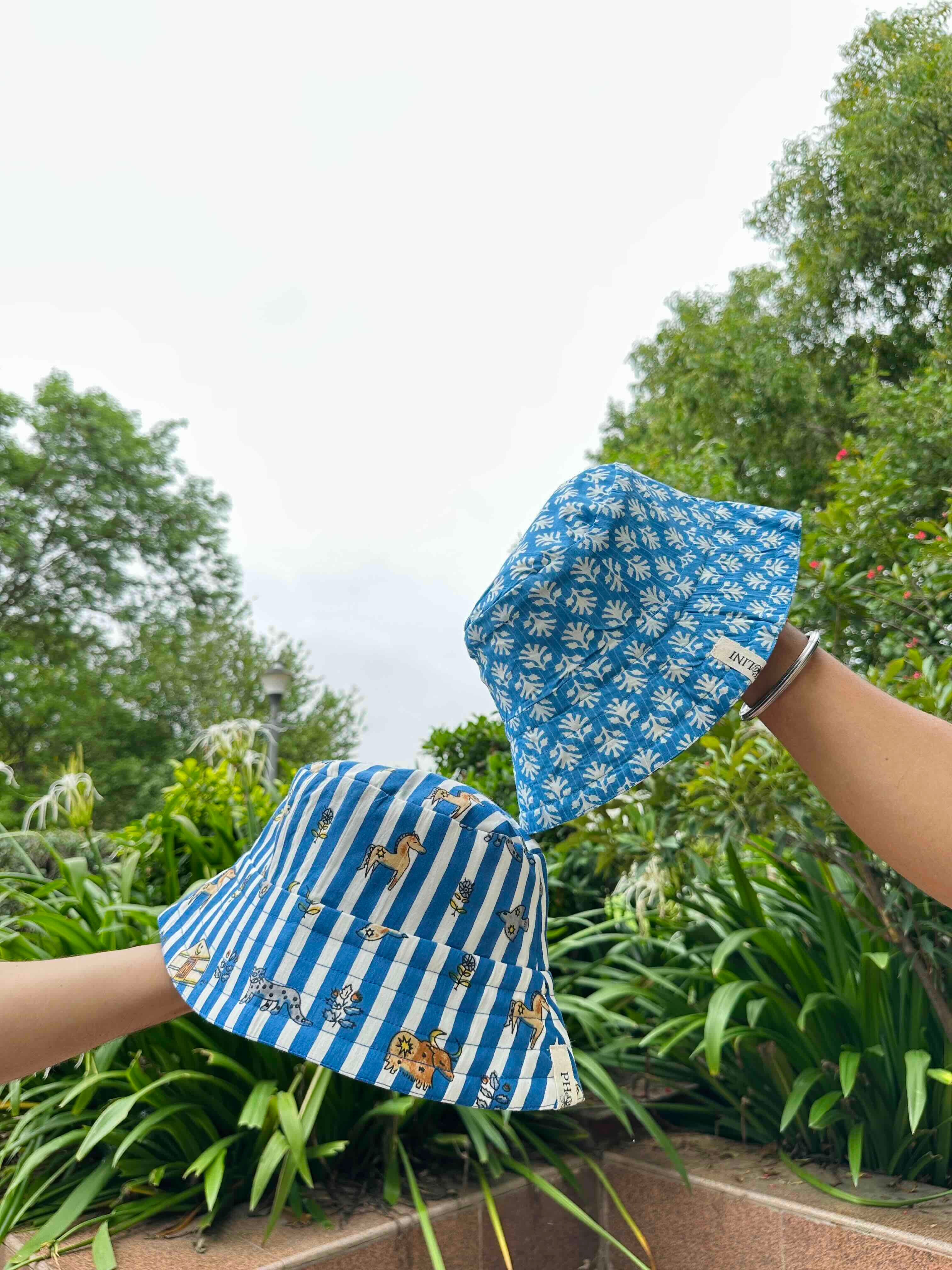 Hidden Animals in Stripes - Cotton REVERSIBLE Bucket Hat