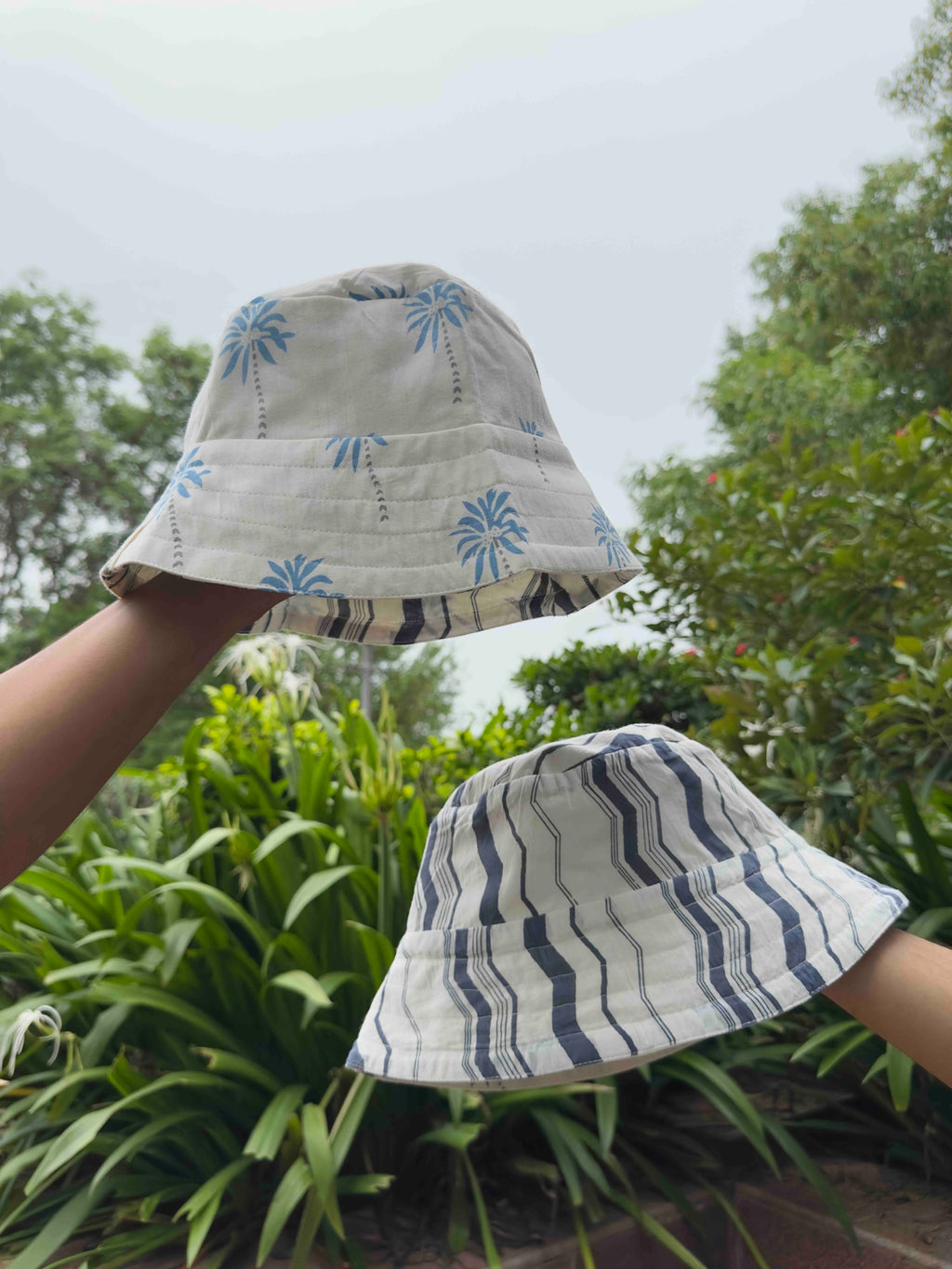 Blue Palm - Cotton REVERSIBLE Bucket Hat