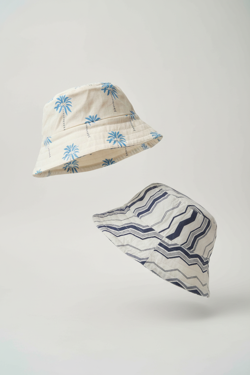 Blue Palm - Cotton REVERSIBLE Bucket Hat