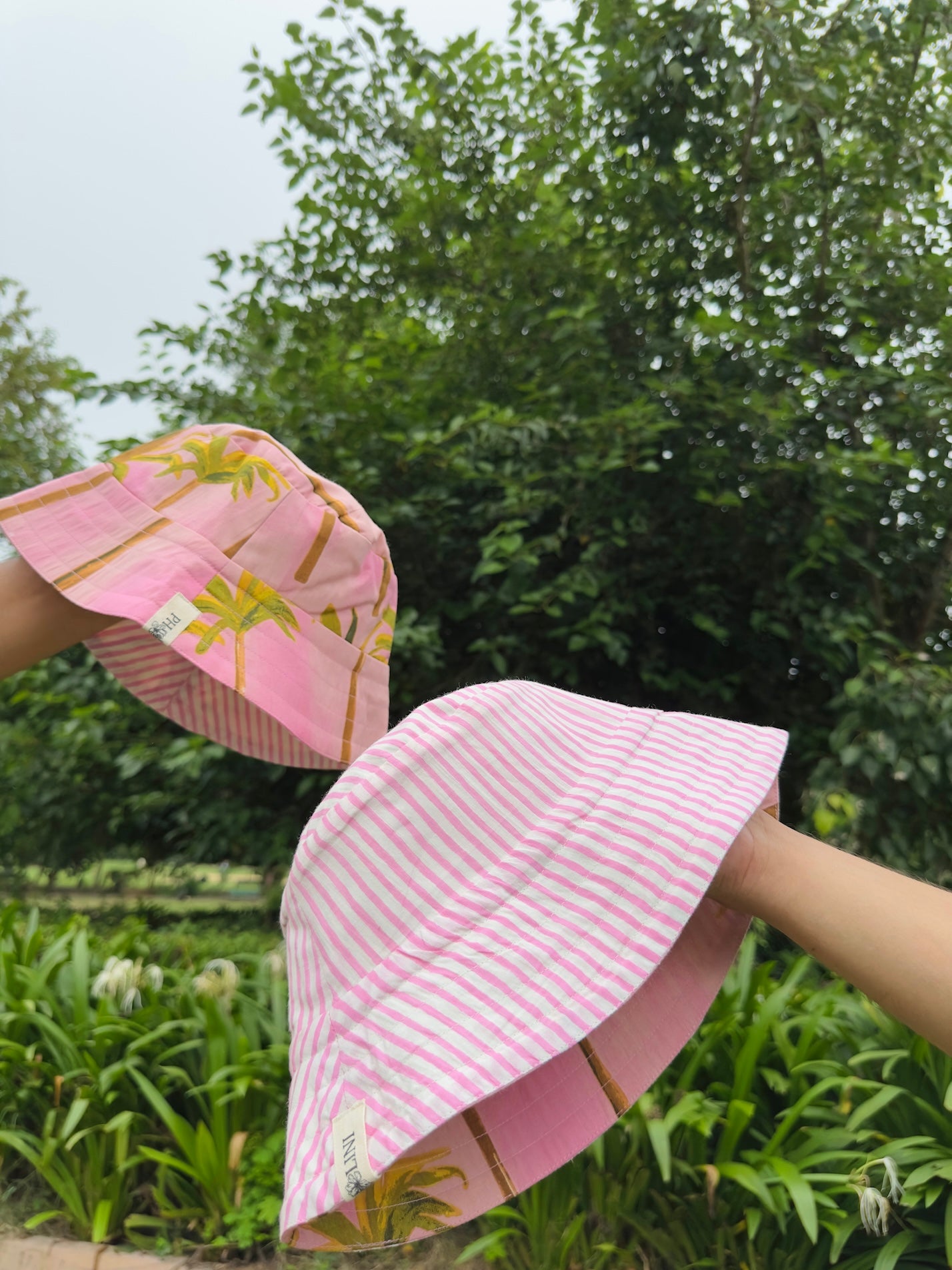 Palm in Peach Sky - Cotton REVERSIBLE Bucket Hat