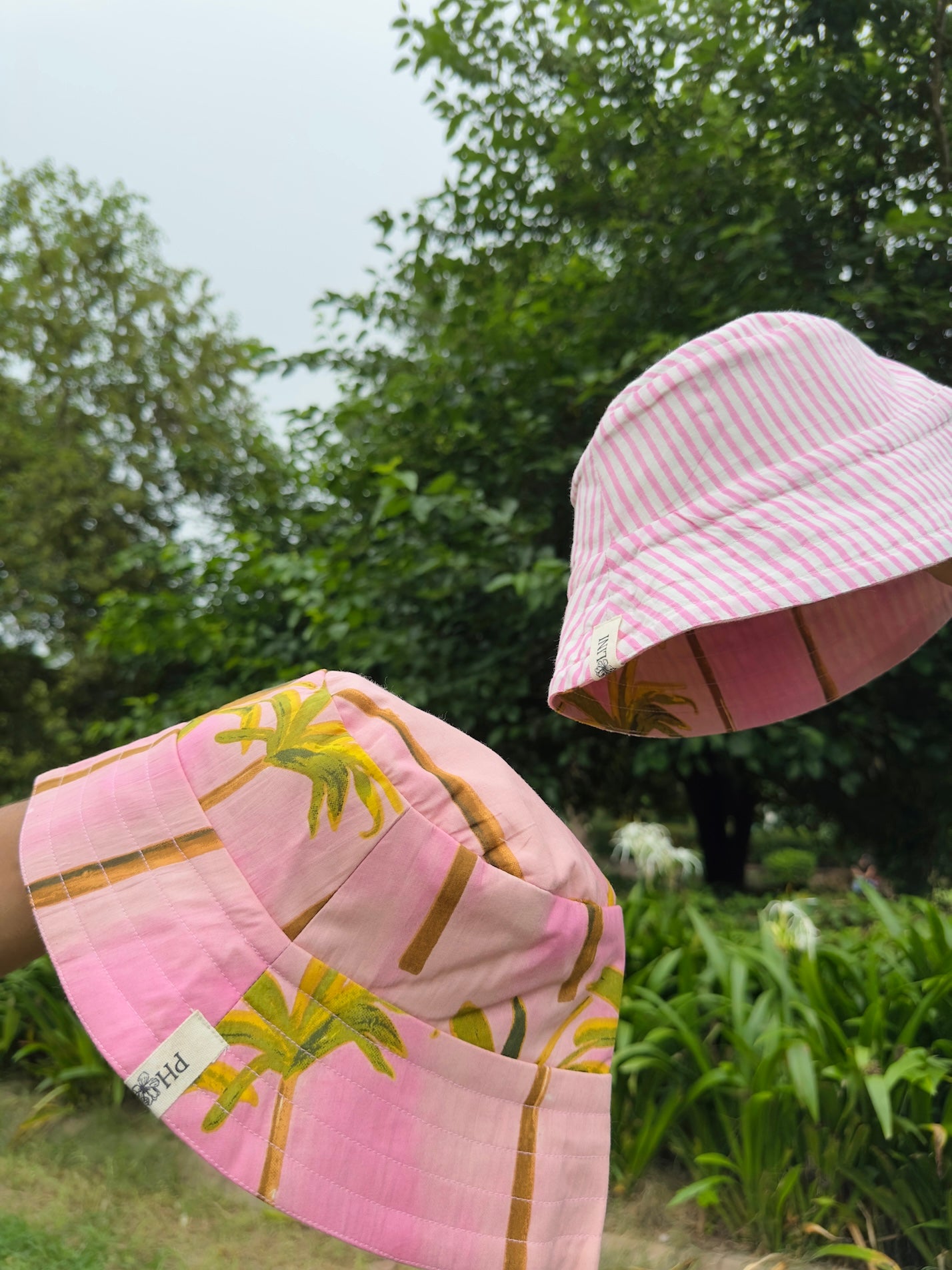 Palm in Peach Sky - Cotton REVERSIBLE Bucket Hat