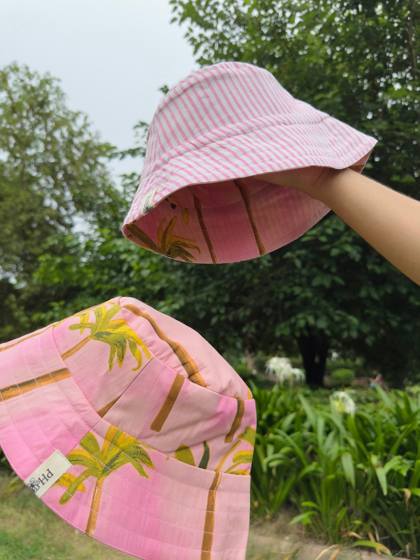 Palm in Peach Sky - Cotton REVERSIBLE Bucket Hat