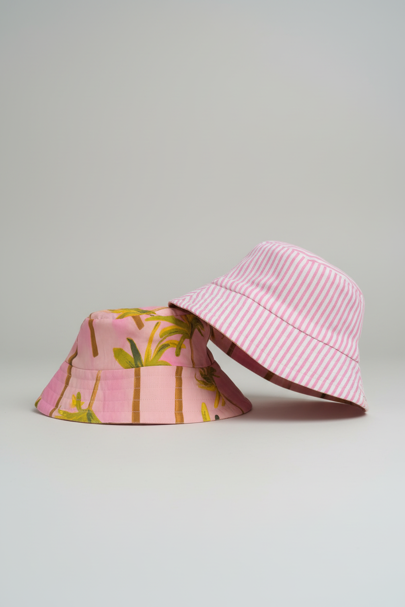 Palm in Peach Sky - Cotton REVERSIBLE Bucket Hat