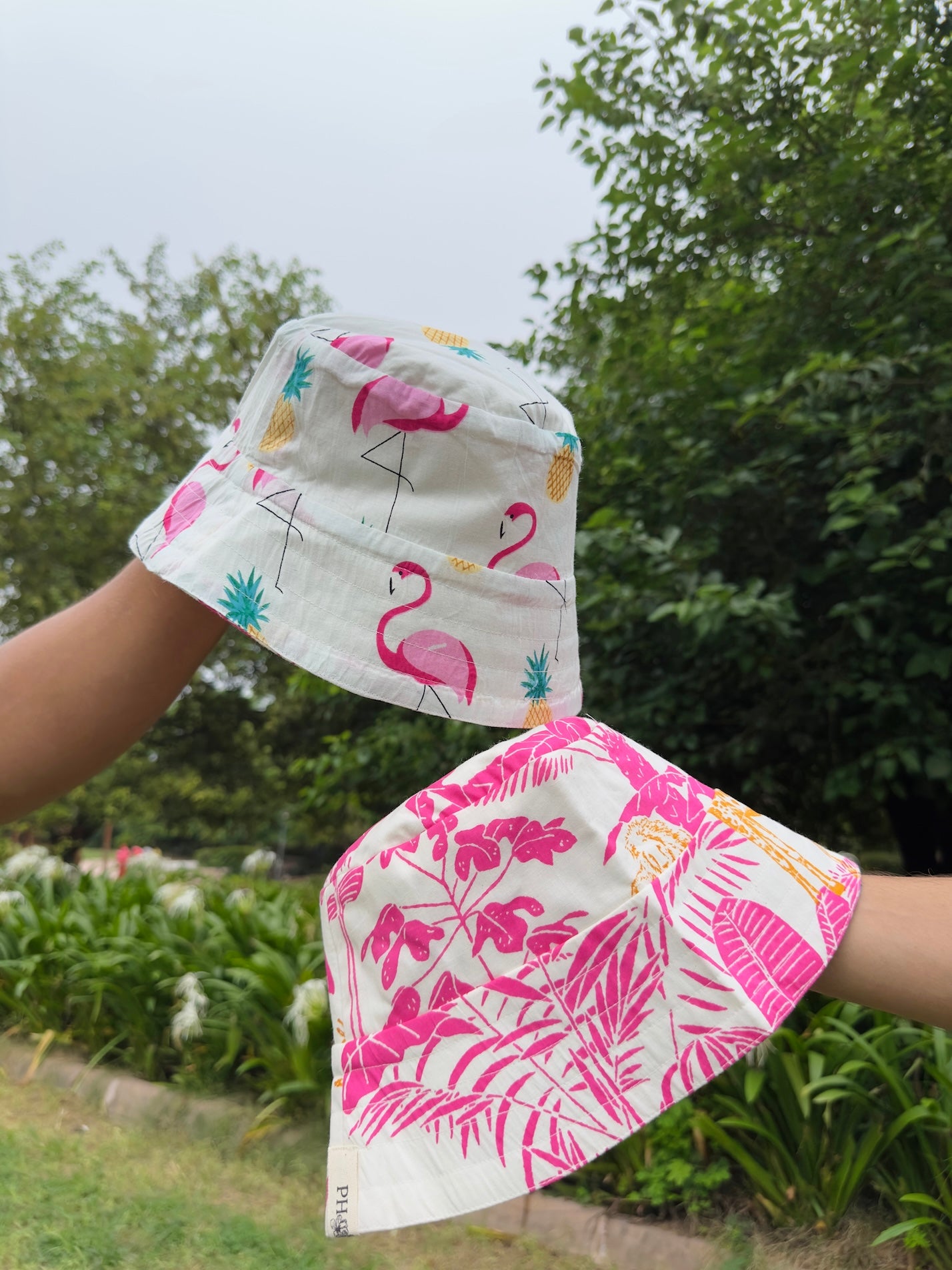 Flamingos and Pineapples - Cotton REVERSIBLE Bucket Hat