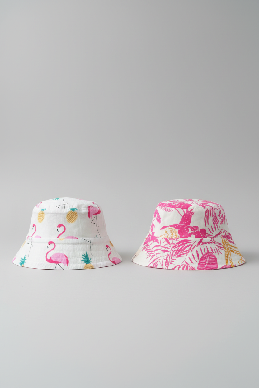 Flamingos and Pineapples - Cotton REVERSIBLE Bucket Hat