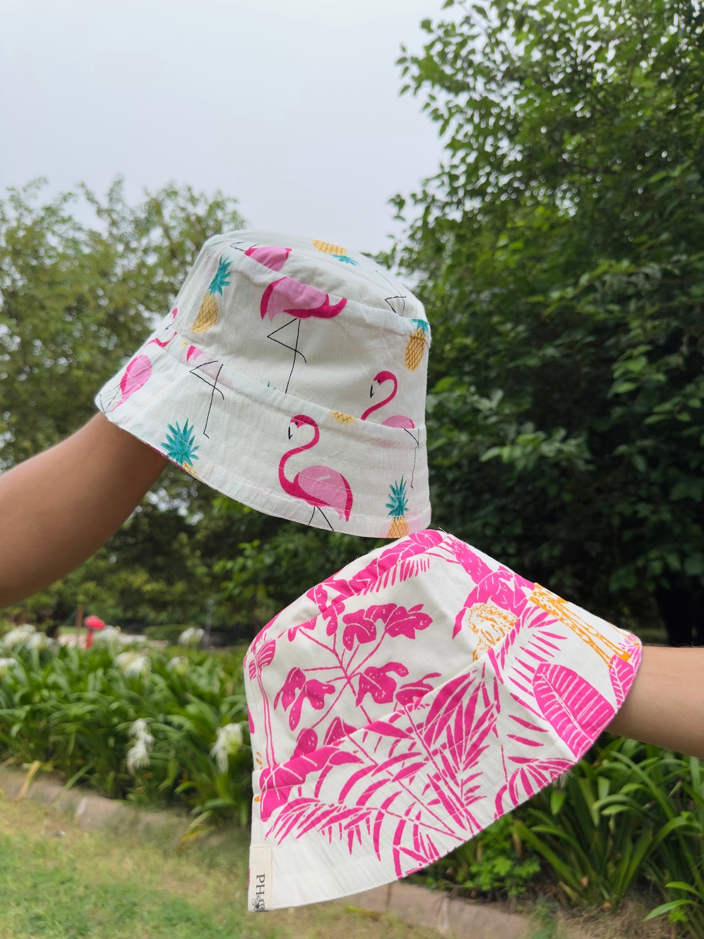 Flamingos and Pineapples - Cotton REVERSIBLE Bucket Hat