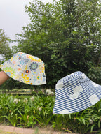 Colour Splash with Polka Stripes - Cotton REVERSIBLE Bucket Hat