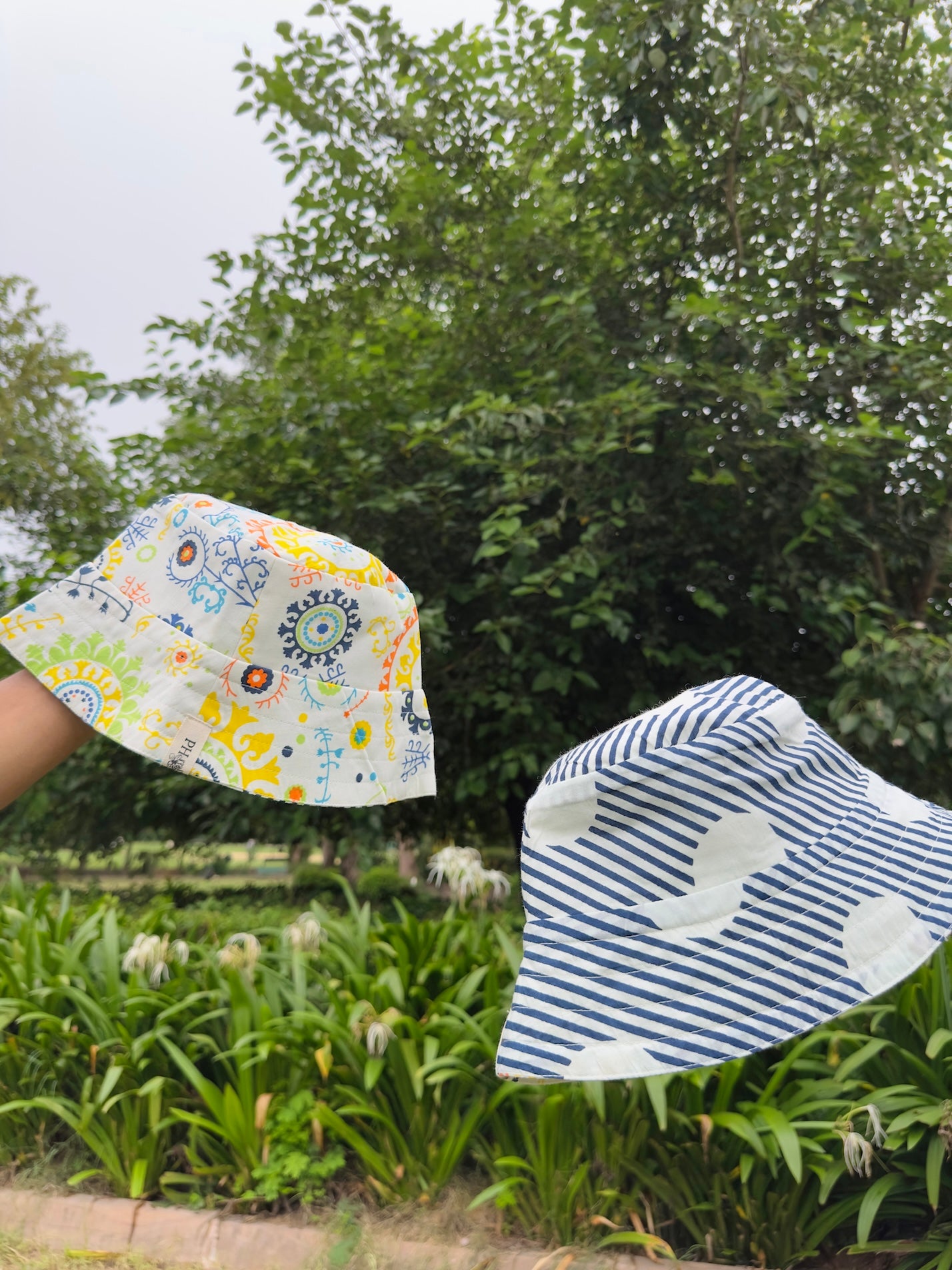 Colour Splash with Polka Stripes - Cotton REVERSIBLE Bucket Hat