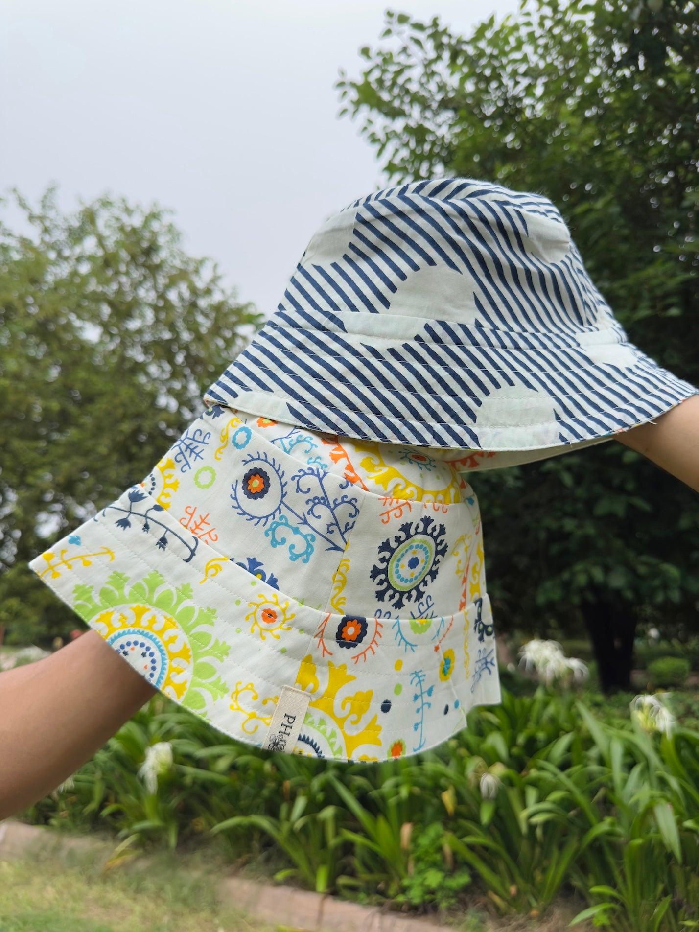 Colour Splash with Polka Stripes - Cotton REVERSIBLE Bucket Hat