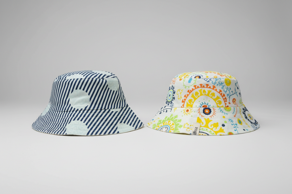 Colour Splash with Polka Stripes - Cotton REVERSIBLE Bucket Hat