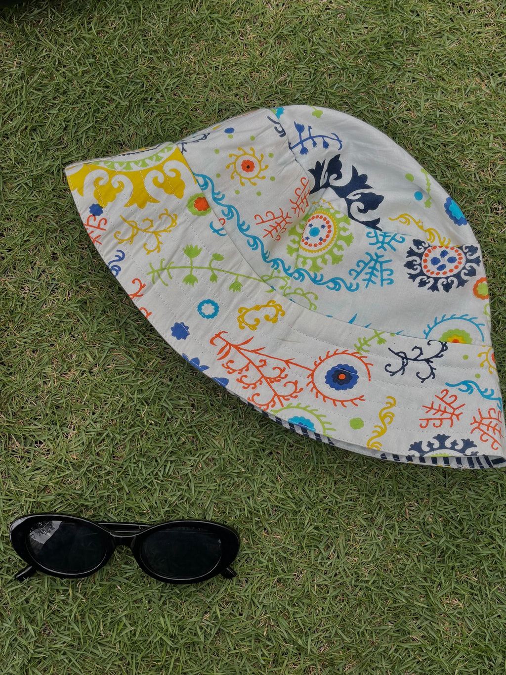 Colour Splash with Polka Stripes - Cotton REVERSIBLE Bucket Hat