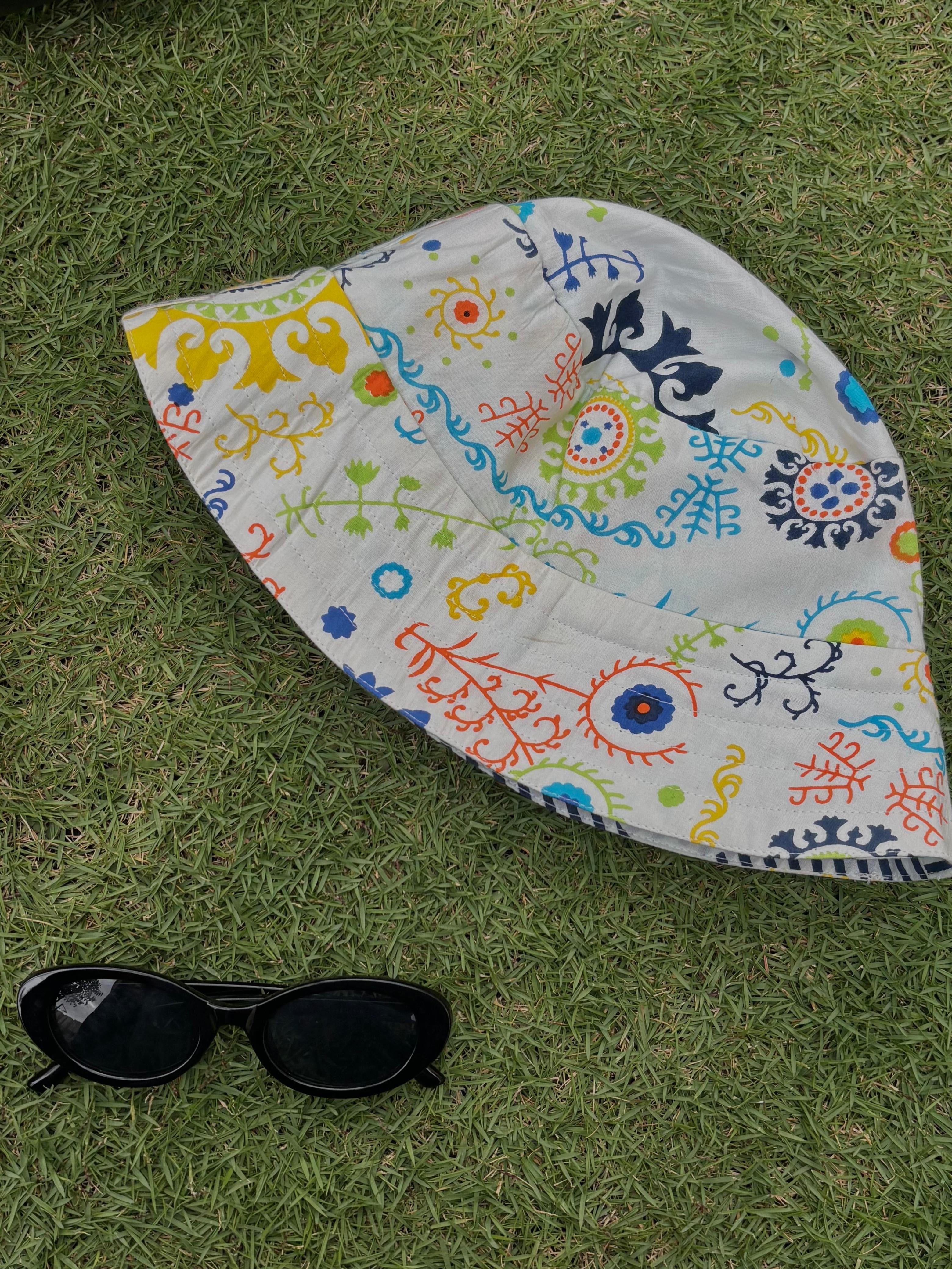 Colour Splash with Polka Stripes - Cotton REVERSIBLE Bucket Hat